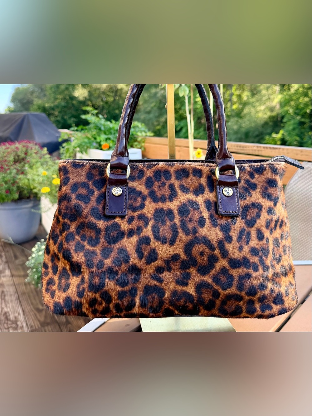 Patricia Nash Rienzo Leopard Calf Hair Leather Satchel. 🐆RARE🐆 model P357283 - Picture 2 of 13